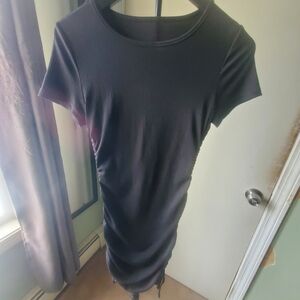 Black Ribbed Short Sleeve Bodycon Dress